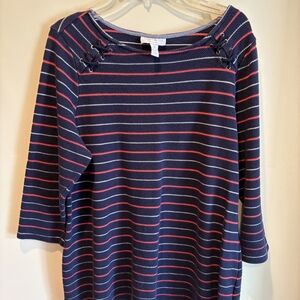 Charter Club Navy and Red Striped Top